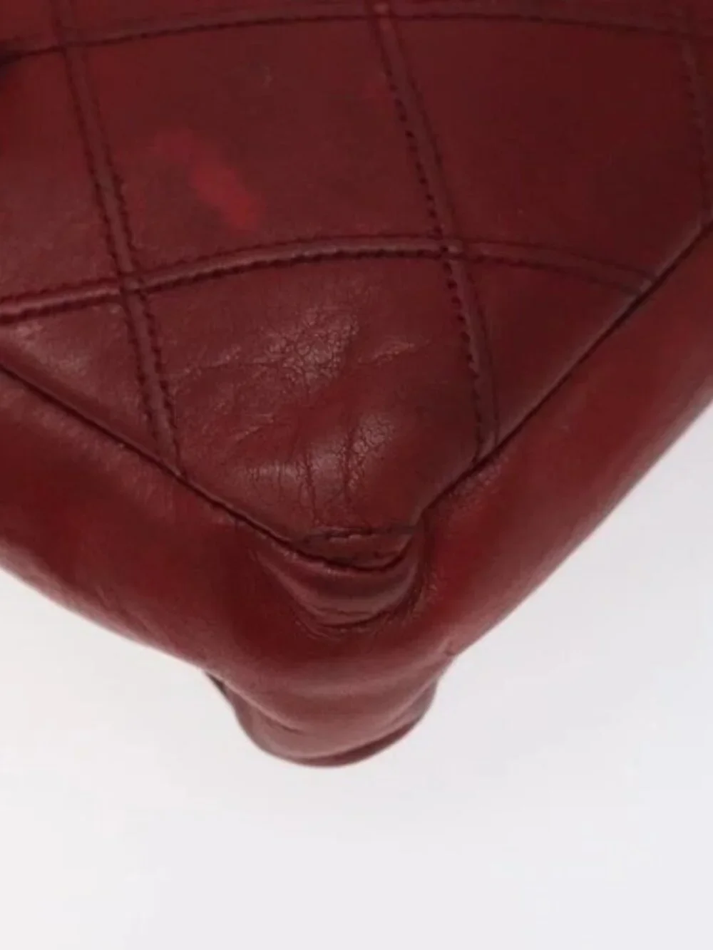 CHANEL Bicolore Waist Bag Lamb Skin Red Gold CC Auth bs26757